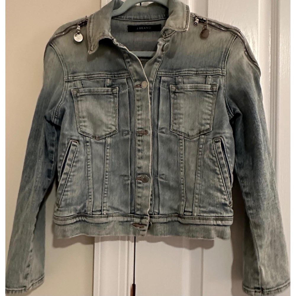 J Brand Decades Denim Jacket‎ Light Wash Zipper Shoulder Detail 412T178 Womens S